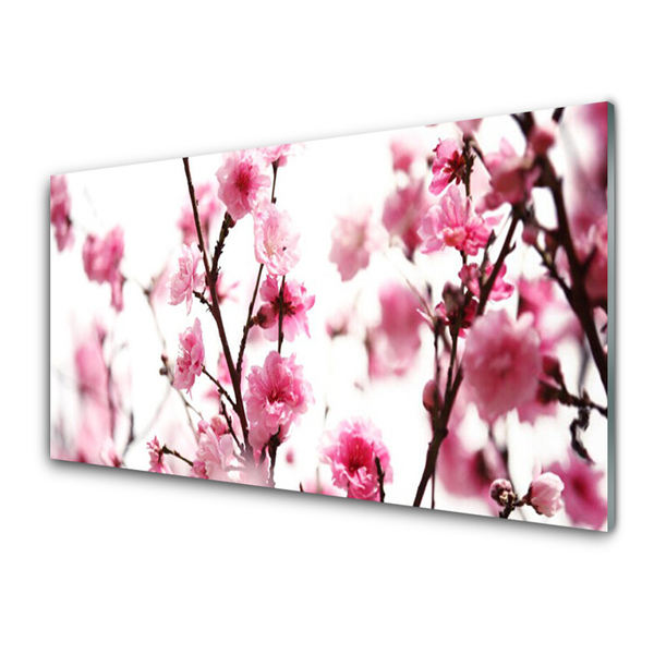 Tableaux sur verre acrylique Branches fleurs floral brun rose