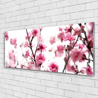 Tableaux sur verre acrylique Branches fleurs floral brun rose