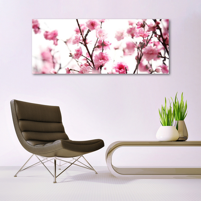 Tableaux sur verre acrylique Branches fleurs floral brun rose