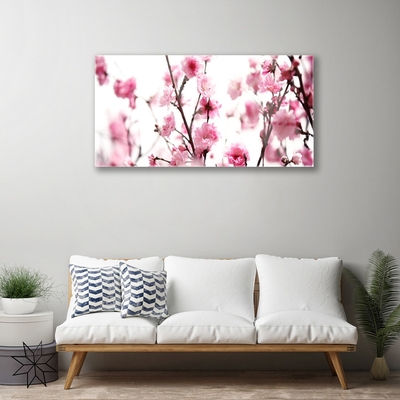 Tableaux sur verre acrylique Branches fleurs floral brun rose