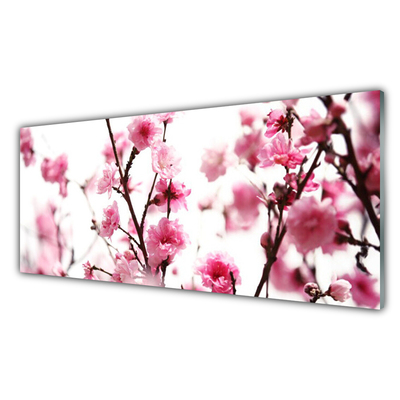 Tableaux sur verre acrylique Branches fleurs floral brun rose