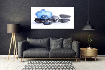 Tableaux sur verre acrylique Fleurs pierres art bleu noir