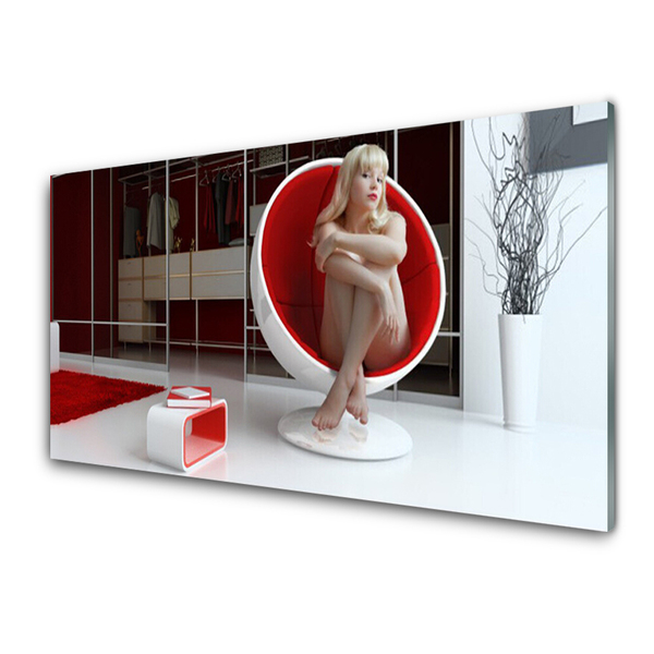 Tableaux sur verre acrylique Femme paix personnes rouge blanc beige gris