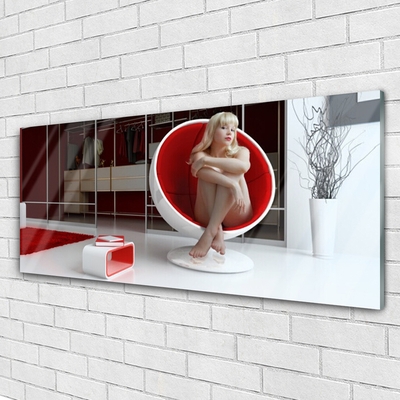 Tableaux sur verre acrylique Femme paix personnes rouge blanc beige gris