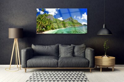 Tableaux sur verre acrylique Montagne plage paysage brun vert