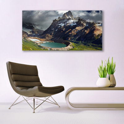 Tableaux sur verre acrylique Montagne baie paysage brun vert gris