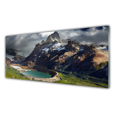Tableaux sur verre acrylique Montagne baie paysage brun vert gris
