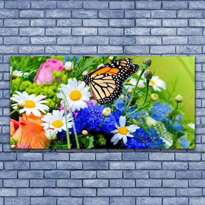 Tableaux sur verre acrylique Fleur papillon nature multicolore