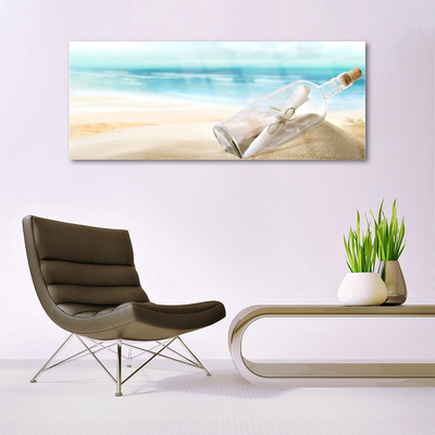 Tableaux sur verre acrylique Bouteille plage art brun