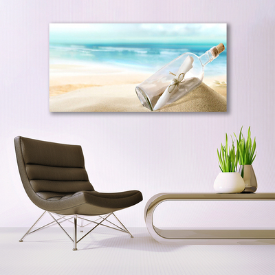 Tableaux sur verre acrylique Bouteille plage art brun