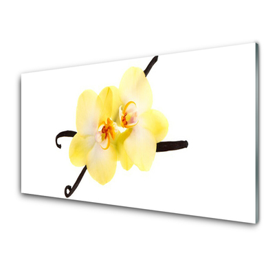 Image sur verre acrylique Fleurs floral blanc jaune brun