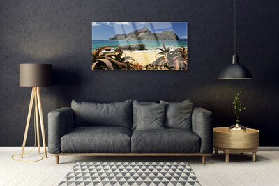 Image sur verre acrylique Plage rochers mer paysage brun bleu gris