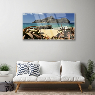 Image sur verre acrylique Plage rochers mer paysage brun bleu gris