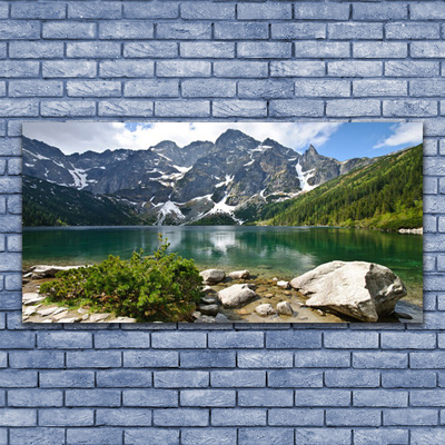 Image sur verre acrylique Lac montagne paysage bleu gris blanc