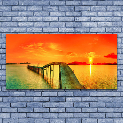 Image sur verre acrylique Mer pont architecture gris bleu orange jaune