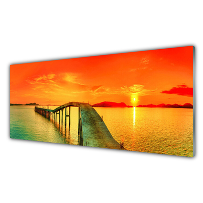 Image sur verre acrylique Mer pont architecture gris bleu orange jaune