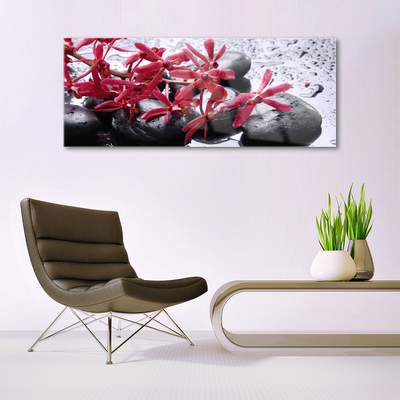 Image sur verre acrylique Pierres fleurs art noir rouge