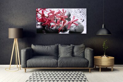 Image sur verre acrylique Pierres fleurs art noir rouge