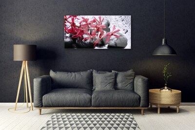 Image sur verre acrylique Pierres fleurs art noir rouge