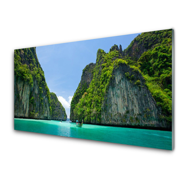 Image sur verre acrylique Baie paysage bleu gris vert