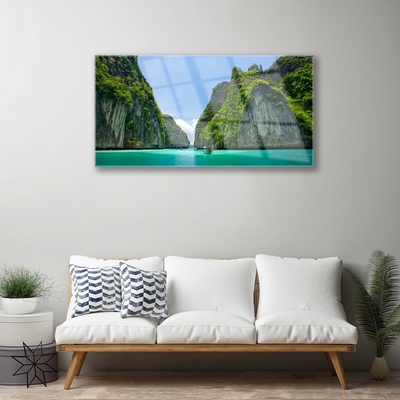 Image sur verre acrylique Baie paysage bleu gris vert