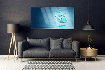 Image sur verre acrylique Papillons art bleu