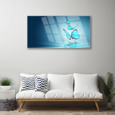 Image sur verre acrylique Papillons art bleu