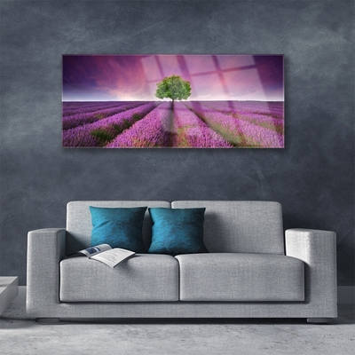 Image sur verre acrylique Arbre prairie nature rose vert violet