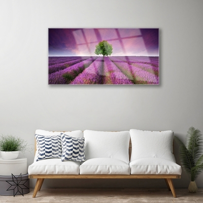 Image sur verre acrylique Arbre prairie nature rose vert violet