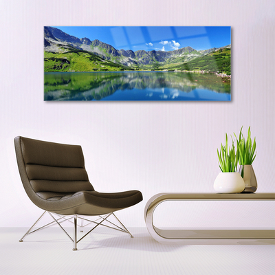 Image sur verre acrylique Montagne lac paysage bleu vert gris