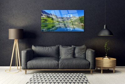Image sur verre acrylique Montagne lac paysage bleu vert gris