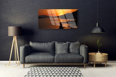 Image sur verre acrylique Montagnes mer paysage noir jaune