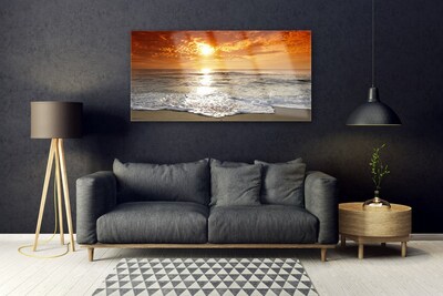 Image sur verre acrylique Mer soleil paysage blanc jaune gris