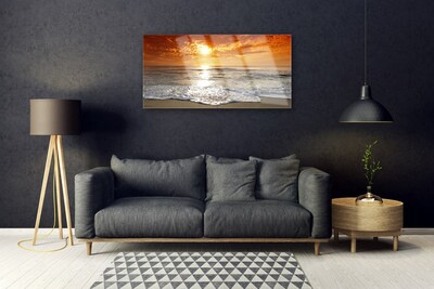 Image sur verre acrylique Mer soleil paysage blanc jaune gris