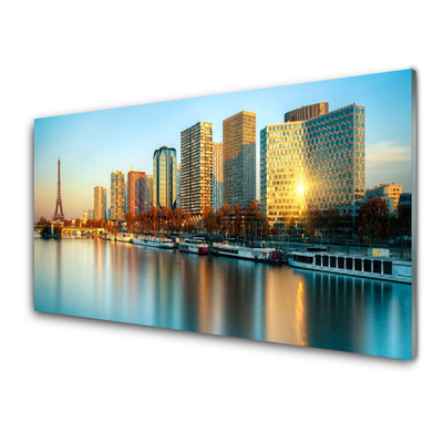 Image sur verre acrylique Ville mer bâtiments bleu jaune gris vert