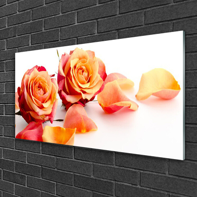 Image sur verre acrylique Roses floral jaune orange