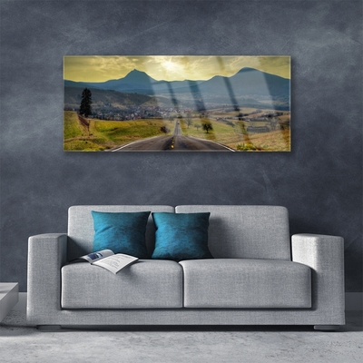 Image sur verre acrylique Route montagnes paysage noir vert bleu