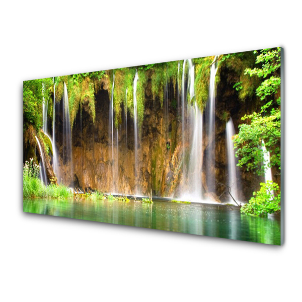 Image sur verre acrylique Chute d'eau lac nature brun vert blanc bleu