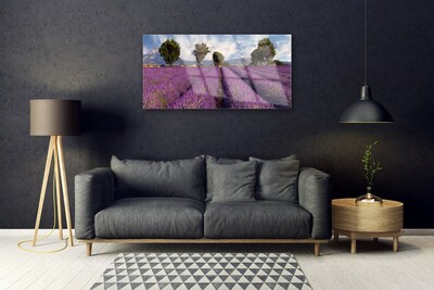 Image sur verre acrylique Prairie arbres nature rose vert