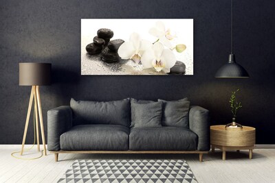 Image sur verre acrylique Pierres fleurs floral blanc noir