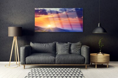 Image sur verre acrylique Montagne soleil paysage multicolore