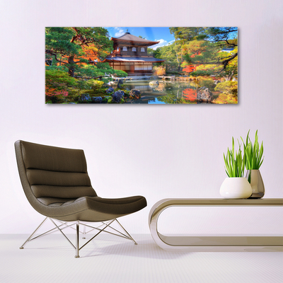 Image sur verre acrylique Maisons jardin paysage brun vert orange