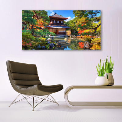 Image sur verre acrylique Maisons jardin paysage brun vert orange