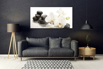 Image sur verre acrylique Fleurs pierres floral blanc noir