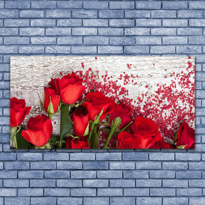 Image sur verre acrylique Roses floral rouge vert
