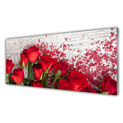 Image sur verre acrylique Roses floral rouge vert