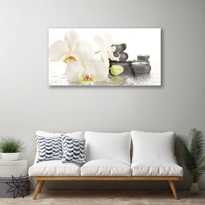 Image sur verre acrylique Pierres fleurs floral blanc noir