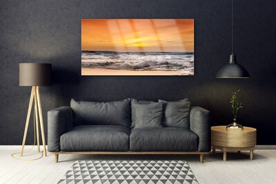 Image sur verre acrylique Mer paysage brun gris jaune