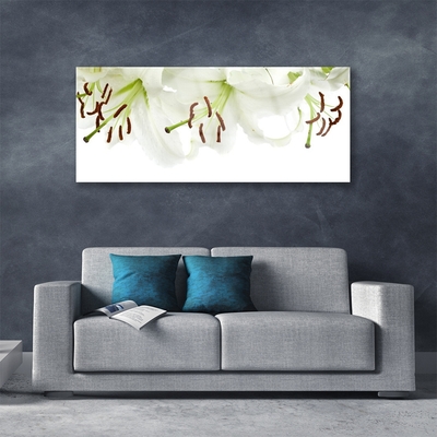 Image sur verre acrylique Fleurs floral blanc vert brun