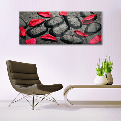 Image sur verre acrylique Pétales pierres art rouge gris